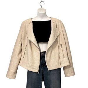 Banana Republic Cream Tweed Cropped Asymmetrical Neutral ZipperJacket Sz 12P